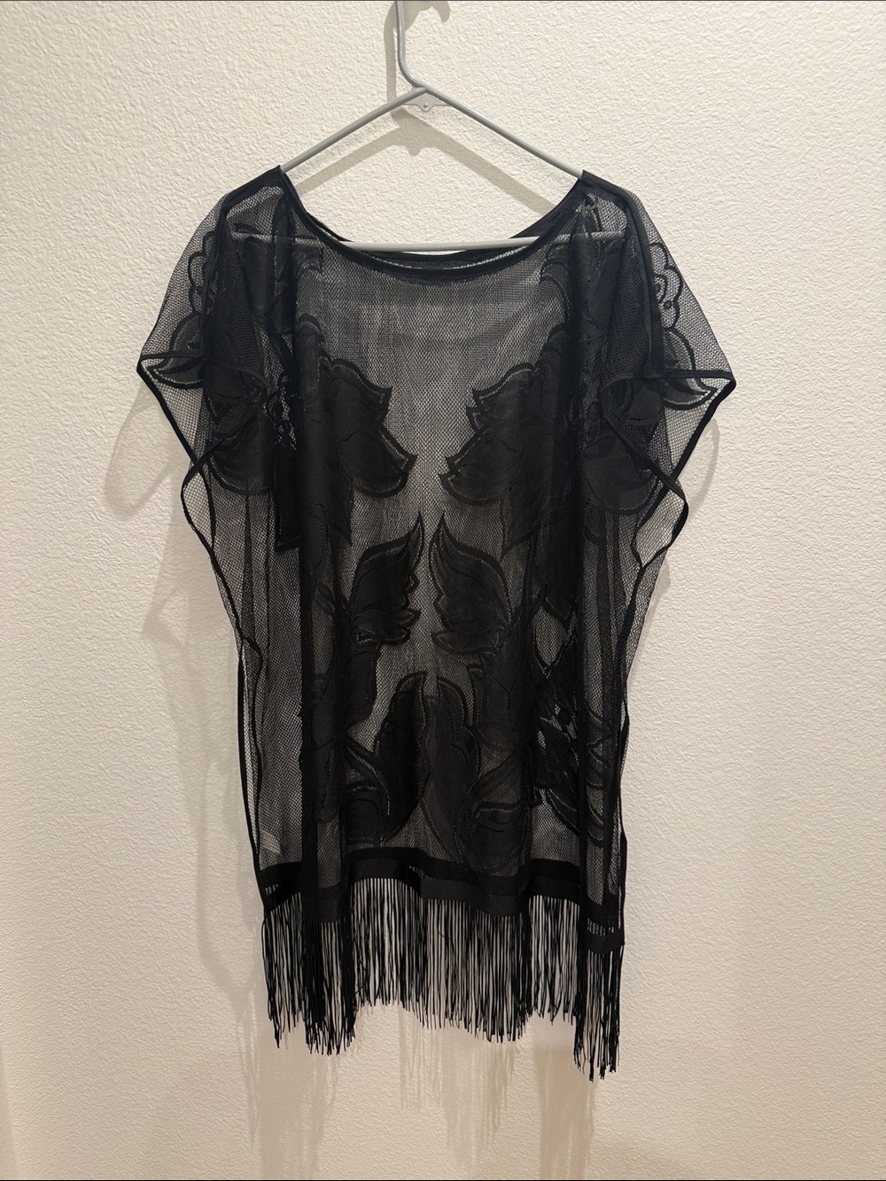 Black Sheer Fringe Swim Cover-Up new no tag